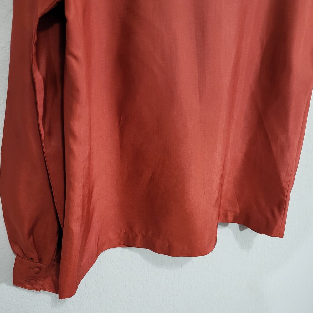 Vintage Blouse Lady Manhattan  Bow Neckline Womens Large Rust Silkhana 80s 90s - Picture 13 of 13